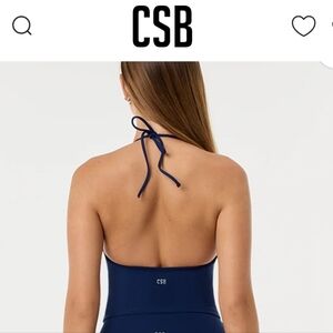 Navy Halter Tank w/ Tie Neck